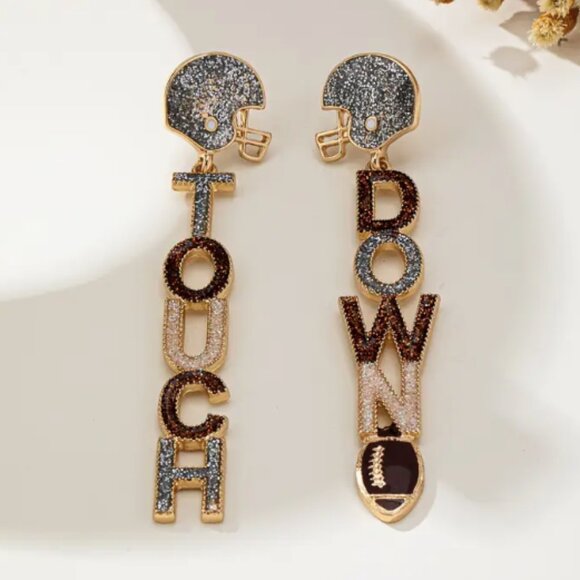 Jewelry - New Touch Down Rhinestone Fashion Football Earrings
